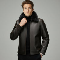 Gefütterte Jacke für Herren mit Coating und flauschigem Kragen – Braun