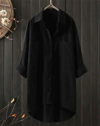 Heidi | Dames Weiß Leinenbluse – Schwarz