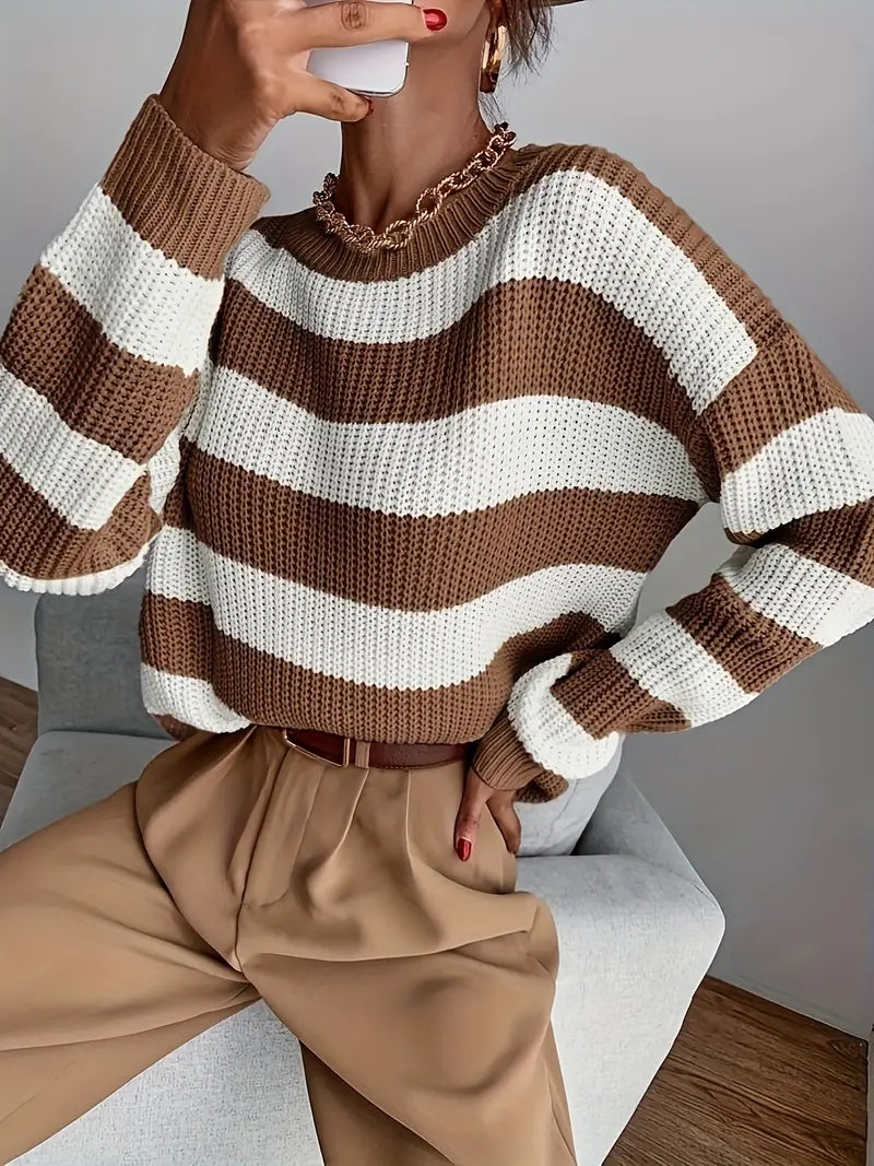 Cliraya | Verspieltes Muster Lässiger Colorblock-Gestreifter Strickpullover