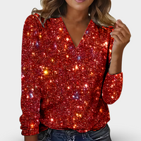 LEA - BLUSE MIT V-AUSSCHNITT UND STRASSSTEINEN – Rot