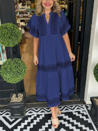 Damen Elegantes Ausgestelltes Ibiza Kleid | Midi – Marine Blau
