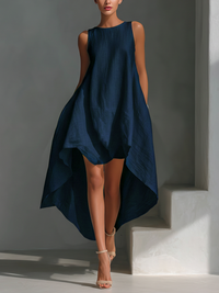 Elvina - Luftiges Midikleid aus Leinen – Marine