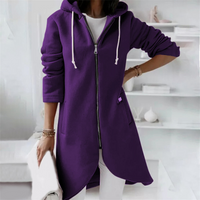Eleganter Langer Damen-Kapuzenpullover | mit Reißverschluss – Lila
