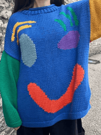 STEFANIE - ÜBERGROßER STRICKPULLOVER – Blau