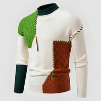 JULIAN - PATCHWORK-DESIGN ENG ANLIEGENDER PULLOVER – Grün