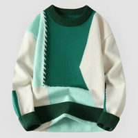 ARNE - PATCHWORK-DESIGN ENG ANLIEGENDER PULLOVER – Dunkelgrün