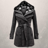 Lehmann Modehaus | Damen Kaschmirmantel mit Kapuze und Gürtel – Dunkelgrau