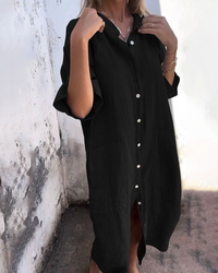 Lotte™| Lässiges Hemdblusenkleid im Ibiza-Stil in Knöchellänge – Schwarz