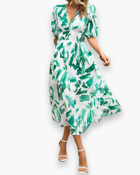 Damen Elegantes Blumendruck Midikleid | Midi Sommer Kleid – Grün