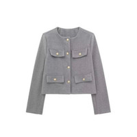 Damen Elegante Kurze Vintage Jacke | Langarm – Grau