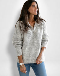 Winter Pullover für Damen im Troyer-Stil – Grau