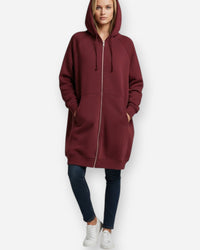 Kapuzenpullover für Damen mit Reißverschluss - Oversize und Lang – Rot