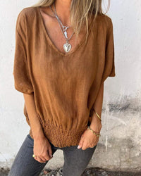 Marie™ | Lässige Bluse im Ibiza-Stil mit V-Ausschnitt – Braun