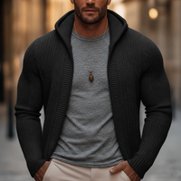 Men's Basic Solid Color Slim Fit Hooded Zip-up Knit Cardigan – Schwarz