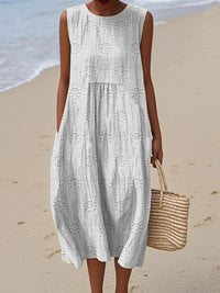 Gracelyn | Leichtes, besticktes ärmelloses Strandkleid – Weiß