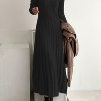 Isabella | Elegantes Damen Maxikleid Stricklook – Schwarz