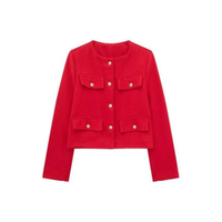 Damen Elegante Kurze Vintage Jacke | Langarm – Rot