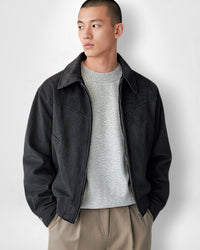 Lässige Übergangsjacke für Herren aus Kunstleder mit klassischer Kragen – Schwarz