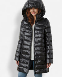 Puffer Winterjacke mit Kapuze und geradem Schnitt – Schwarz