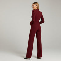 Eleganter Jumpsuit für Damen mit Wickeloptik und langen Ärmeln – Rot