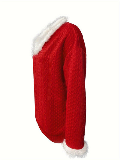 Reivlora | Weihnachtlicher Pullover mit Kunstfellbesatz