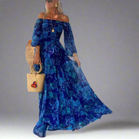 Annemarie | Elegantes und Bequemes Langes Blumenkleid – Blau