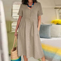 Natalie | Stilvolles Knopfkleid – Khaki
