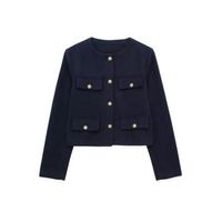 Damen Elegante Kurze Vintage Jacke | Langarm – Marine
