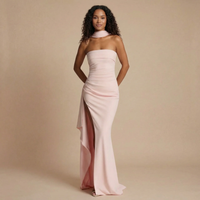 Amy - Strapless Raffung Bodycon Maxikleid mit hohem Schlitz – Rosa