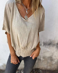 Marie™ | Lässige Bluse im Ibiza-Stil mit V-Ausschnitt – Khaki