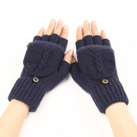 GloveGleam – Gestrickte Fingerlose Flip Handschuhe – Marine