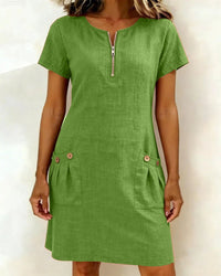 Girella - Luftiges A-Linien-Kleid aus Leinen – Grün