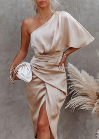 Daphne - Ein-Schulter-Kleid – Champagner