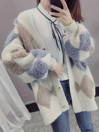 Rerielha | Trendiger Strickpullover mit Rautensteppung – Beige