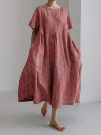 BIANCA | Langes Casual Kleid mit Bequemen Schnitt und Retro Stil für Jeden Tag – Rot