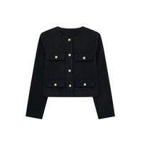Damen Elegante Kurze Vintage Jacke | Langarm – Schwarz