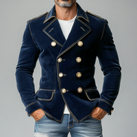 Men's Matte Velvet Lapel Double-Breasted Jacket – Marine