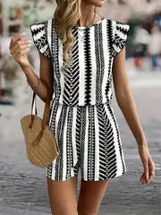Aria - Eleganter gestreifter Print-Romper für Frauen – Weiß
