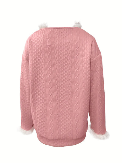 Reivlora | Weihnachtlicher Pullover mit Kunstfellbesatz