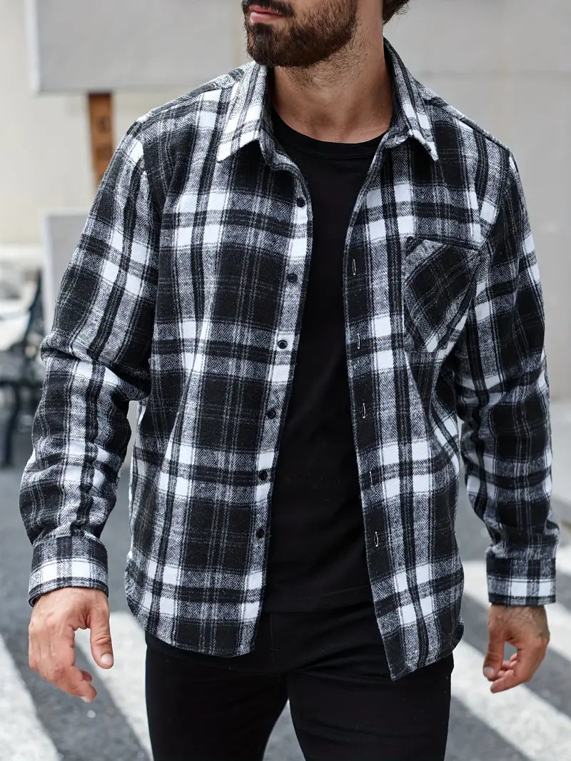 Keytael | Vintage Karierte Fleece-gefütterte Jacke mit Taschen Lässiger Button-Up
