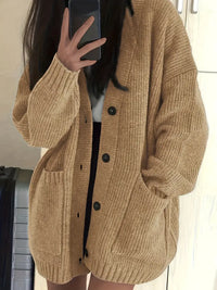 Wichase | Strickjacke mit V-Ausschnitt, warm, einfarbig, für die kühlere Jahreszeit – Ingwer