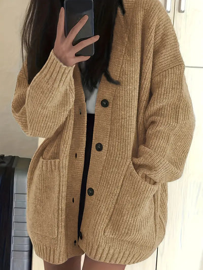 Wichase | Strickjacke mit V-Ausschnitt, warm, einfarbig, für die kühlere Jahreszeit
