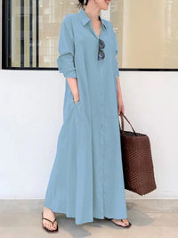 Stellania | Solide Farbe Maxi Damen Kleid – Hellblau