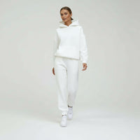 Oversized Loungewear Set für Damen mit Kapuzen Sweatshirt und Jogginghose – Weiß
