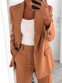 Sommerlicher Hosenanzug für Damen - Leichter Zweiteiler mit Blazer und Stoffhose – Braun