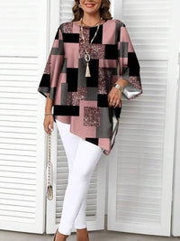 Nurit - Karierte Oversize Bluse Mit Kurzarm Und Drucken – Hellrosa