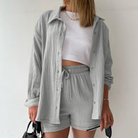 AGATHE - WEITES SHIRT UND SHORTS SET – Hellgrau
