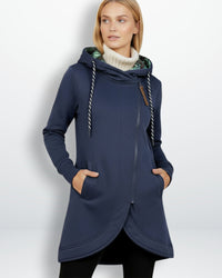 Winddichte Winterjacke für Damen mit verlängertem Rücken – Marine
