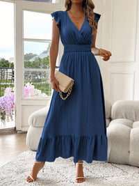 Mara | V-Ausschnitt Maxikleid mit Rüschen Saum – Marine