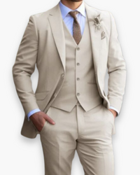 Herren Slim Fit Anzug Beige | Dreiteilig Hochzeit Elegant – Beige